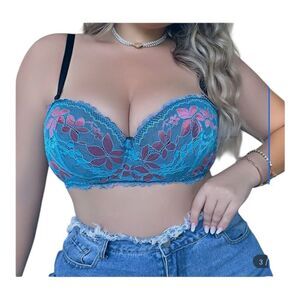 FFF Plus Size Blue Pink Floral Balconette Bra Size 40D